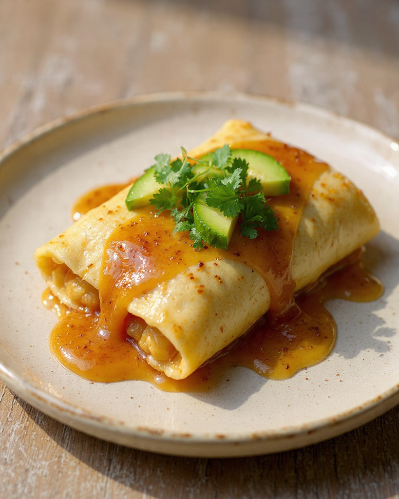 A comforting plate of homemade green chili chicken enchiladas ready to enjoy.
