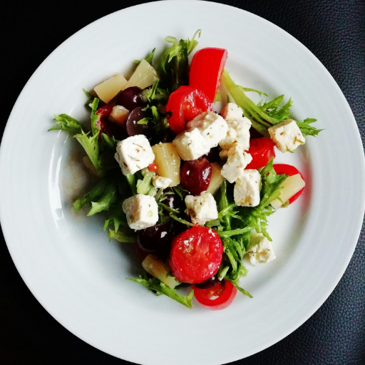 Fresh salad bowl with mixed greens, vegetables, and light dressing