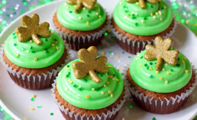 St. Patrick’s Day Cupcakes: Moist Vanilla Cupcakes with Green Buttercream Frosting