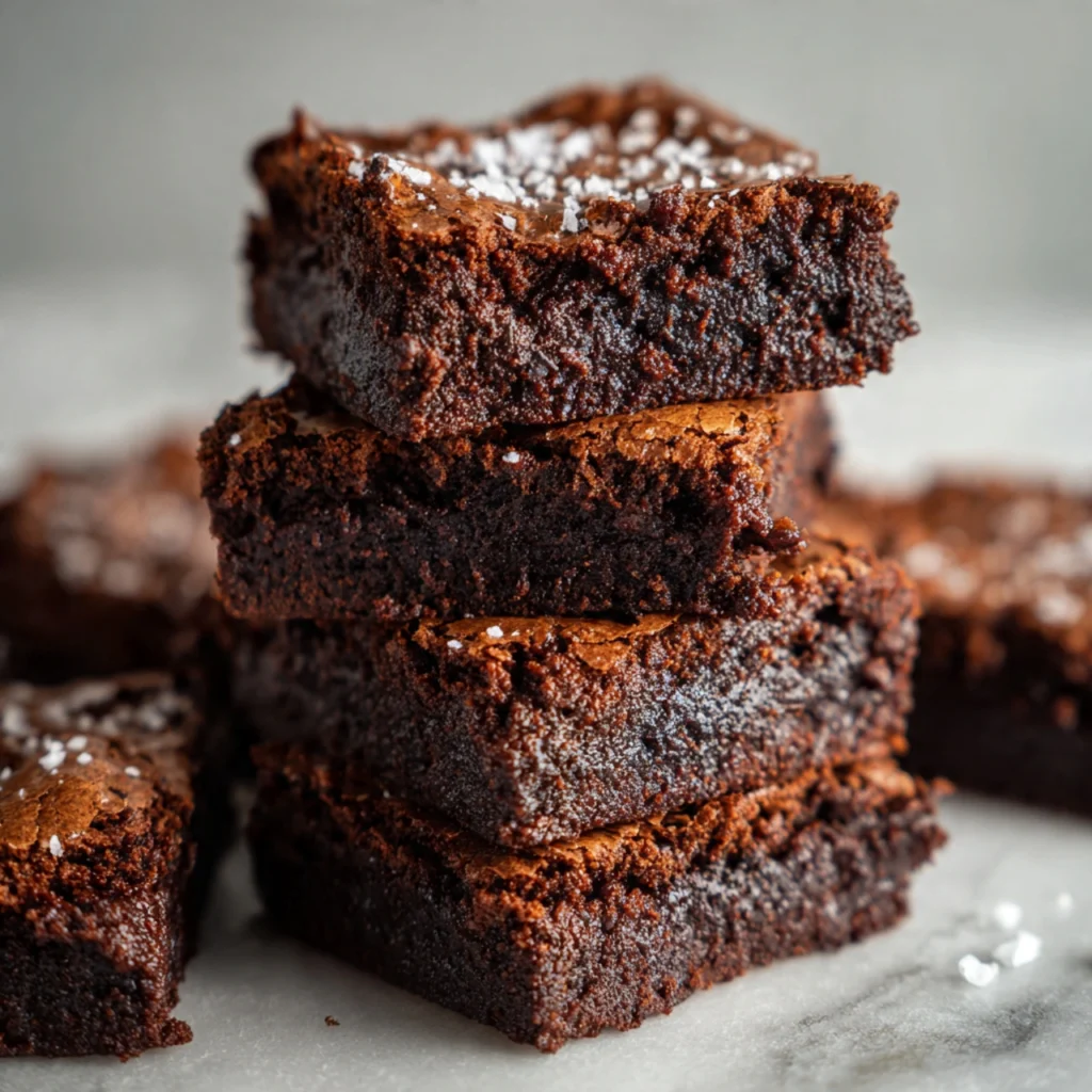 Fudgy sourdough discard brownies with crackly tops and chocolate chunks on parchment paper